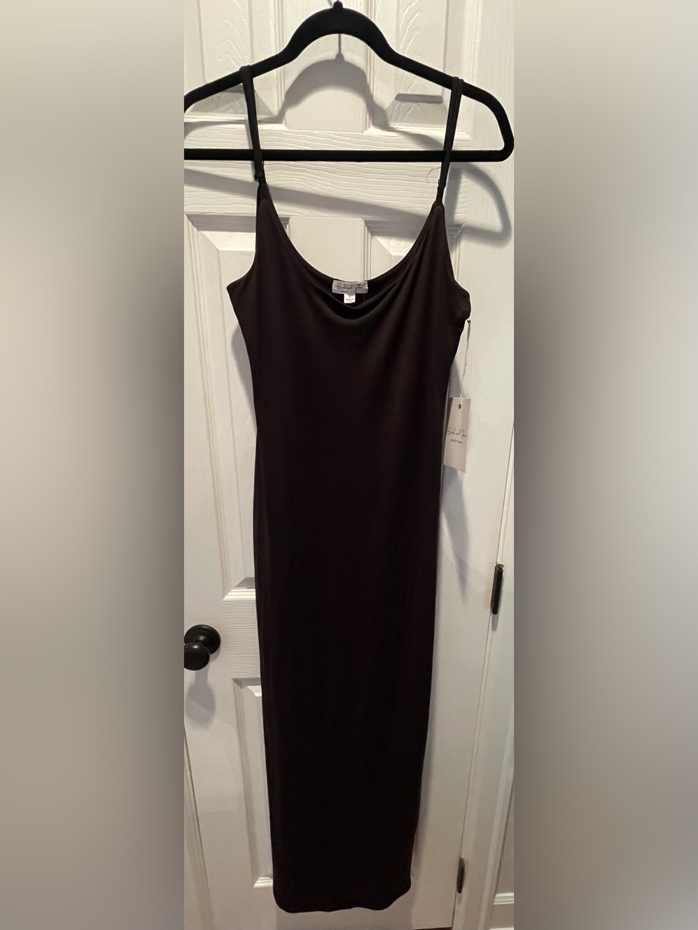 Anthropologie Sleek Black Maxi Slip Dress with Adjustable Spaghetti Straps